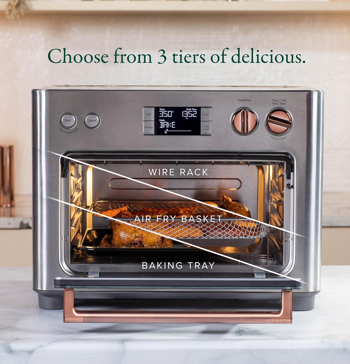Café Couture Oven with 14 essential cooking modes, including Air Fry, CrispFinish, Bake, Broil, Roast, Toast, Pizza, WiFi & Smart Connected, Voice Control, Countertop Small Appliances, Steel Silver