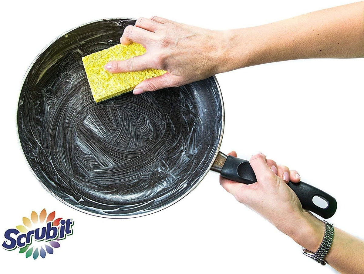 SCRUBIT Heavy Duty Scrub Sponges - Dishwashing Sponge Along with A Tough Scouring Pad - Ideal for Cleaning Kitchen, Dishes, Bathroom - Yellow - 24 Dish sponges