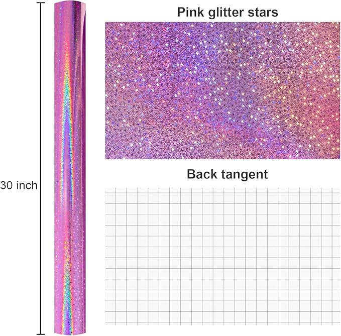 Burymento Pink Wrapping Paper Roll, Metallic Holographic Star Gift Wrap for Birthday, Valentines, Mothers day, Graduation, Wedding, Fathers day, Baby Shower, Christmas (30 IN x 32.8 FT)