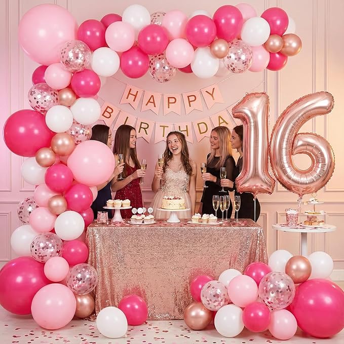 LovesTown Rose Pink Balloon Garland Kit, 150PCS Arch Kit Confetti Pink Metallic Latex Balloons for Wedding Engagement Birthday Party Decorations (Pack of 2)