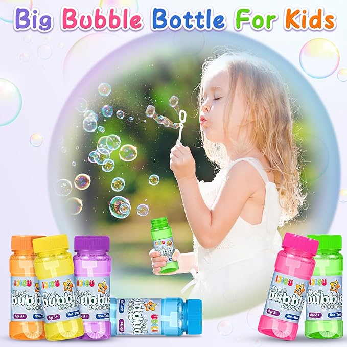 IJIGU Bubble Bottles 48 Pack (2oz), Bubbles for Kids, Bubble Solution with Bulk Wands in 6 Colors as Party Favors for Toddlers 1-3, Summer Outdoor Toy Gift for Boys & Girls