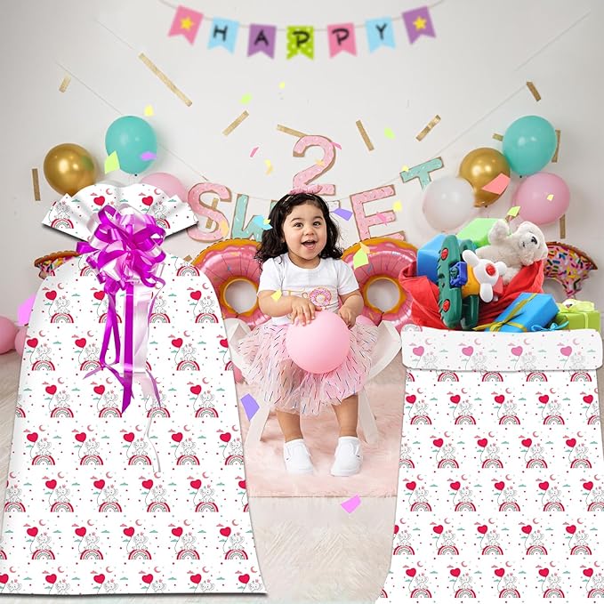 OILCUP 2 Pcs Large Gift Bags Jumbo Gift Bags for Giant Gift, 48"x 36" Oversized Plastic Storage Bags Cute Bags with 2 Pcs Pull Bows for Huge Birthday Presents Baby Shower Child's Gender Reveal Party