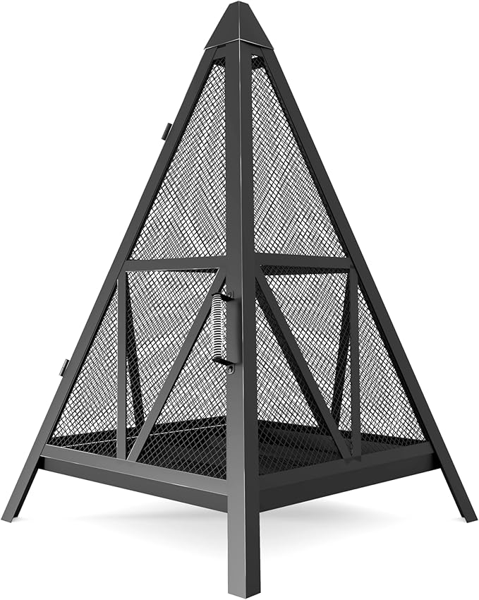 Kingson Pyramid Fire Pit, Heavy-Duty Steel Smokeless Wood Burning Fire Bowl for Outdoor Patio Garden Backyard, Bohemian & Meditation Decor