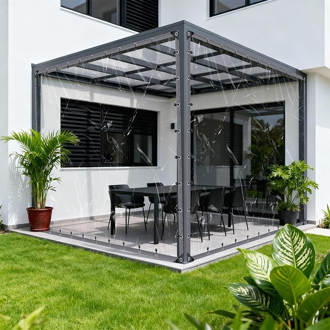 15x19 FT Clear Vinyl Patio Enclosure Panels - Heavy Duty Waterproof Clear Tarps with Reinforced Edges & Grommets for Temporary Winter Porch Enclosure & Deck Enclosure