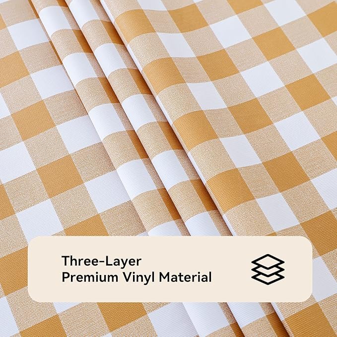 Romanstile Rectangle Vinyl Tablecloth, 100% Waterproof Buffalo Gingham Plastic Table Cloth, Heavy Duty Wipeable Checkered Table Covers for Outdoor, Camping, Picnic, Patio - 60 x 120, Coffee and White