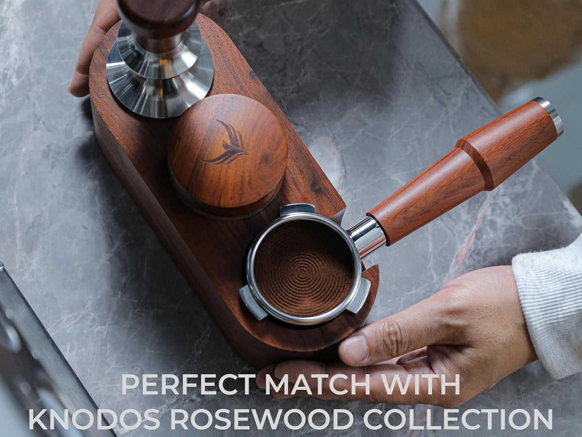 51mm Espresso Distributor Tool Knodos Rosewood Coffee Distributor Stainless Steel 51 mm Distribution Tool Leveler with Adjustable Depth Premium