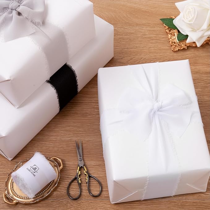 DORIS HOME White Chiffon Ribbon for Flower Bouquet, 2" x21Yd Fabric Ribbon for Gift Wrapping, Handmade Frayed Ribbon for Wedding/Christmas Decorations