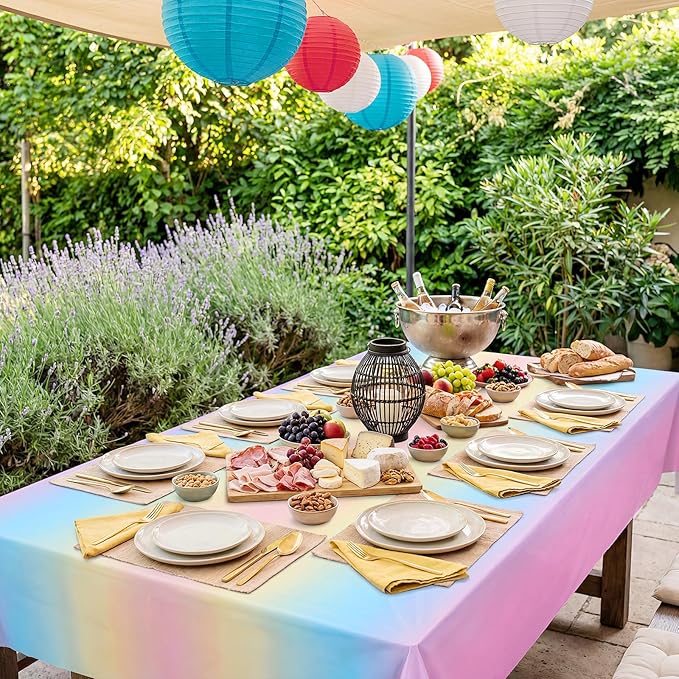 NatNarr 3 Pack Plastic Pastel Tablecloths, 54 x 108 Inch Disposable Princess Table Ｃloth Rainbow Table Cover Waterproof Rectangle Birthdays Party Tableｃloth for Girl Princess Birthday Party Supplies