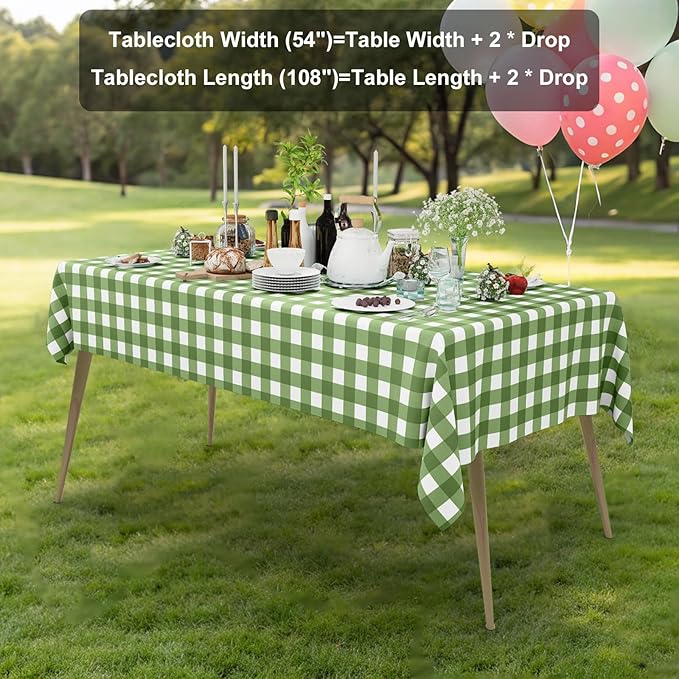 Smiry 3 Pack Sage Green Gingham Disposable Tablecloths - 54" x 108" Heavy Duty Plastic Table Cloth, Waterproof Buffalo Plaid Table Covers for Picnic, Banquets, Outdoor, Easter