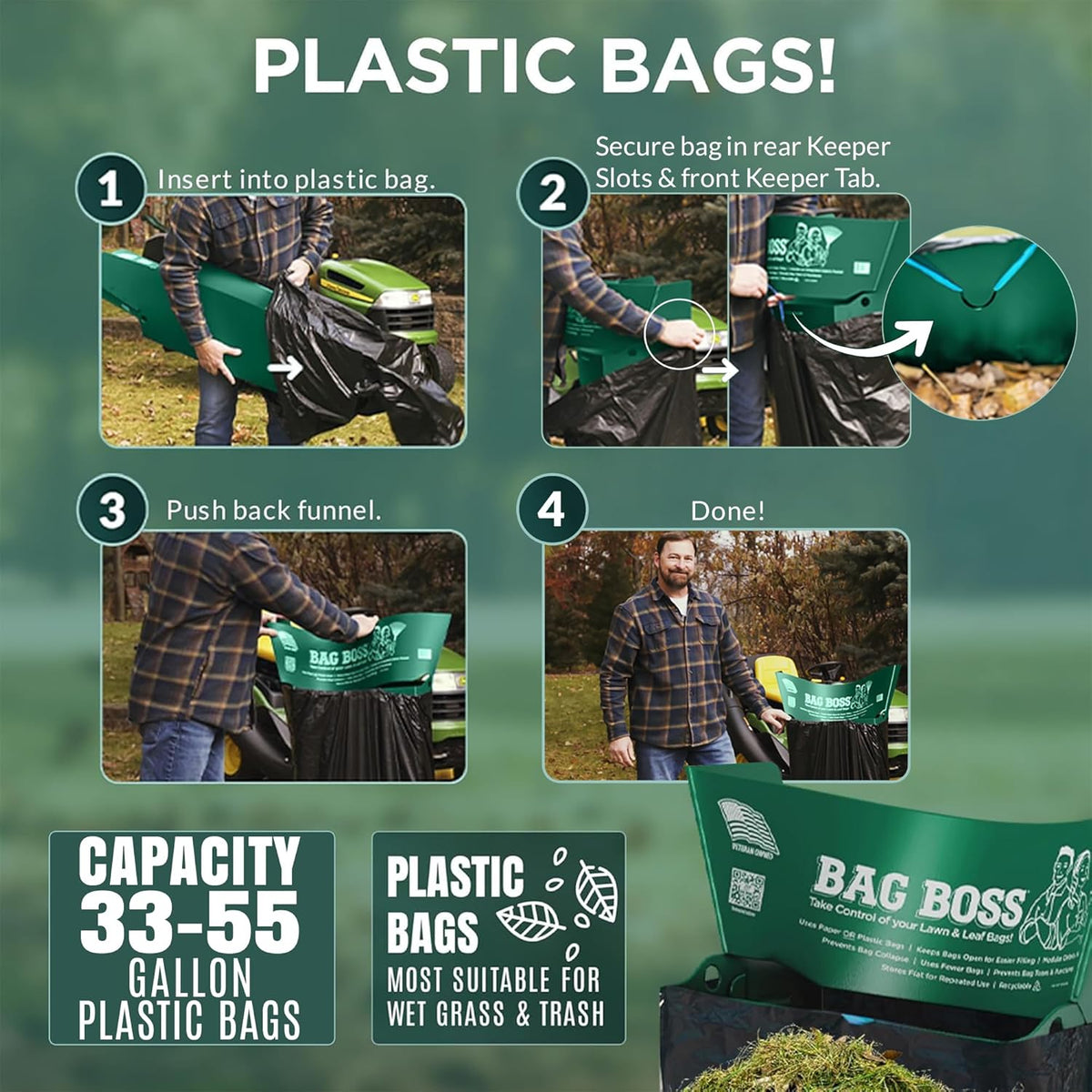 Lawn & Leaf Bag Holder Stand | Fits 33-55 Gallon Paper or Plastic Yard Waste Bags | Foldable Trash Bag Holder Stand