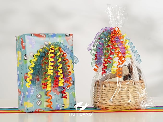 HUIHUANG Birthday Bows for Gift Wrapping 7" Rainbow Curly Gift Bows with Self Adhesive & Twist Tie Ribbon Bow for Presents Gift Basket Birthday Pride Month Party Favors - 6 Counts