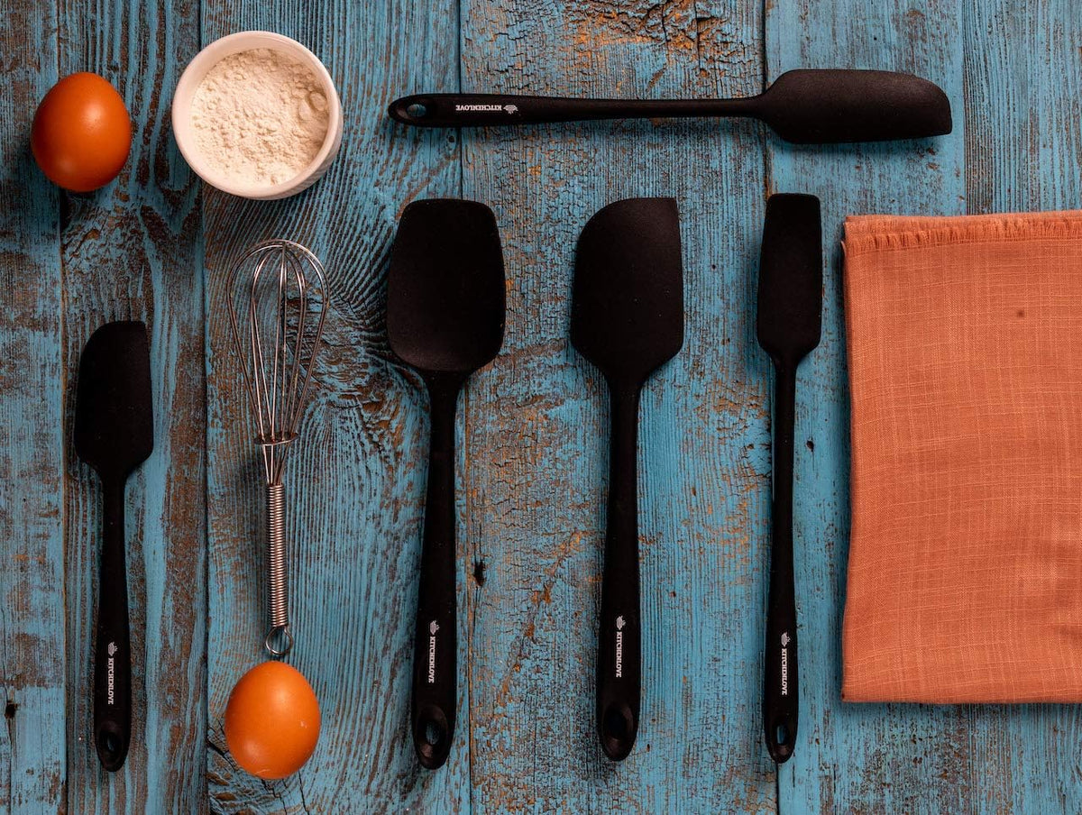 Kitchenlove Premium 600°F Heat Resistant 5 Piece Silicone Spatula Set for Baking, Cooking, Mixing - Non-Stick with High Grade S-Iron Steel Core