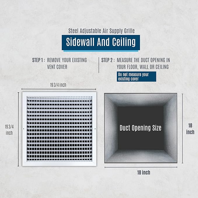 [5 Pack] Fits 18x18 Duct Opening Steel Adjustable Air Supply Grille by Handua | Register Vent Cover Grill for Sidewall and Ceiling | White | Out. Dim.: 19.75" X 19.75"