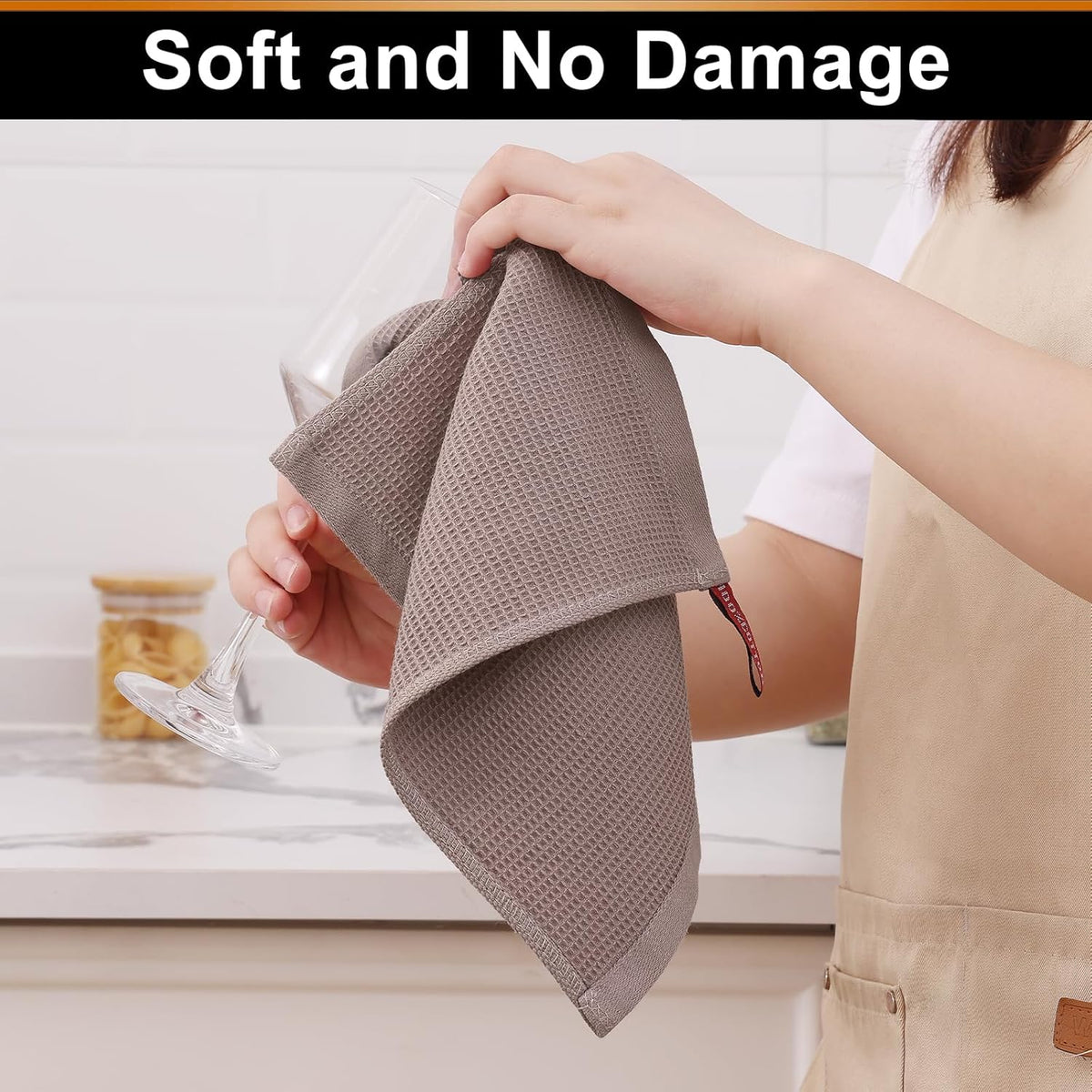 Homaxy 100% Cotton Waffle Weave Kitchen Towels - 6 Pack Soft and Absorbent Dish Towels - 16 x 26 Inches Quick Dry Hand Towels - Brown