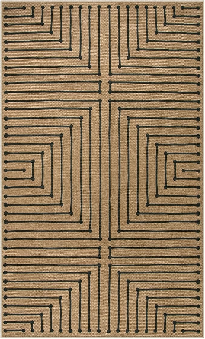 Lahome Neutral Geometric Easy Jute Entryway Rug, 3x5 Washable Outdoor Patio Porch Rug, Farmhouse Rhombus Non Slip Non Shedding Nature Indoor Outdoor Carpet for Kitchen Balcony Foyer