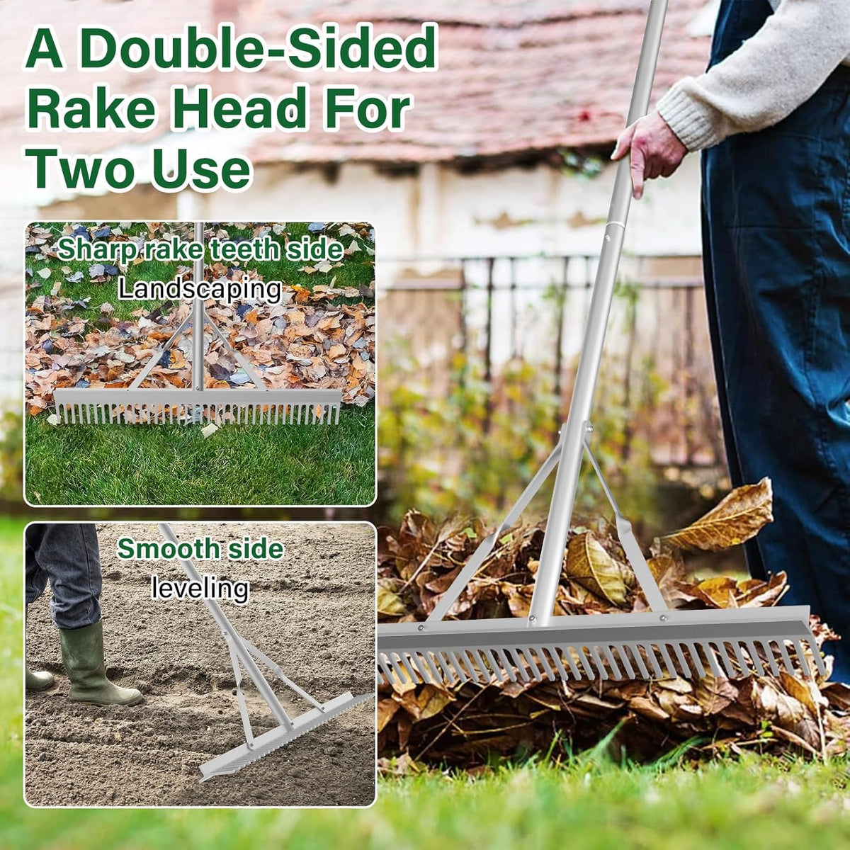 Aluminum Landscape Rake,36" Landscape Rake,Leaf Rake with 67 Inch Handle,Aluminum Yard Rake Tool for Loosening Soil,Lawn Care,Weeding Lake,Garden