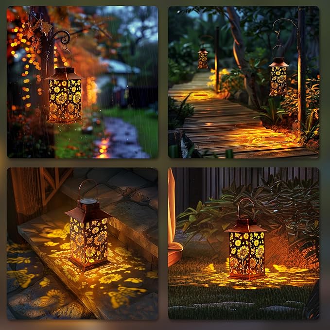 Homemory Sunflower Solar Lanterns Outdoor Waterproof, Birthday Gifts for Women Mom Grandma, LED Metal Decoration for Outside, Yard, Backyard, Porch, Lawn
