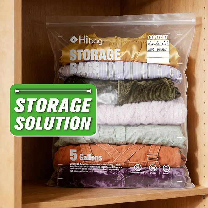 3 Gallon Extra Large Zippered Plastic Bags for Storage, 16'' x 18'', Clear Storage Bags for Clothes, Extra Thick 15 pack