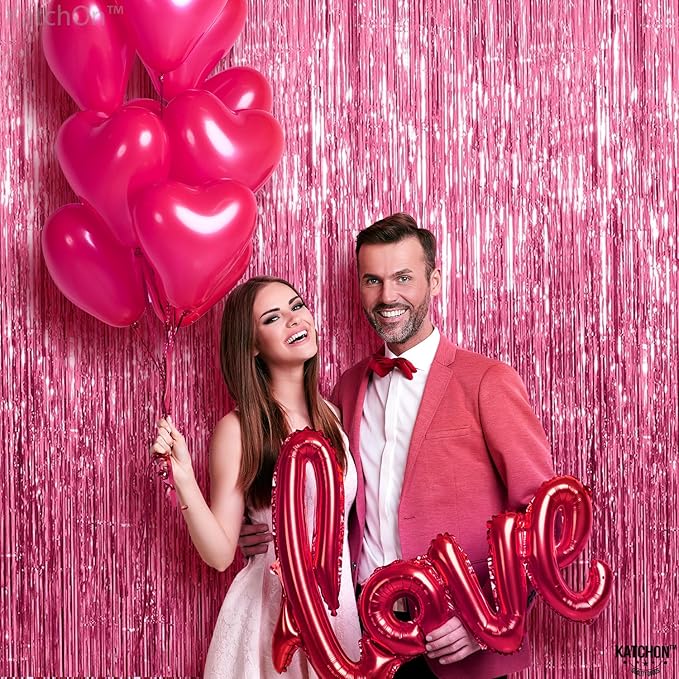 KatchOn, Pink Streamers for Party Decorations - XtraLarge 3.2x8 Feet 2Pcs Pink Backdrop Curtain Mothers Day Decorations Foil Fringe for Y2k Summer Flamingo Party Birthday Gender Reveal Decoration