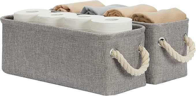 DULLEMELO Toilet Paper Storage Basket, Toilet Tank Basket with Rope Handles (Grey)