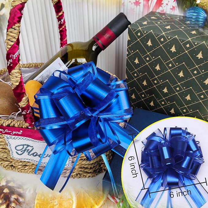 Blue Bows for Gift Wrapping, 6PCS Gift Bows for Christmas Wedding Birthday Party Valentine's Day Mother's Day Baskets Decoration, 6 Inches (Blue)