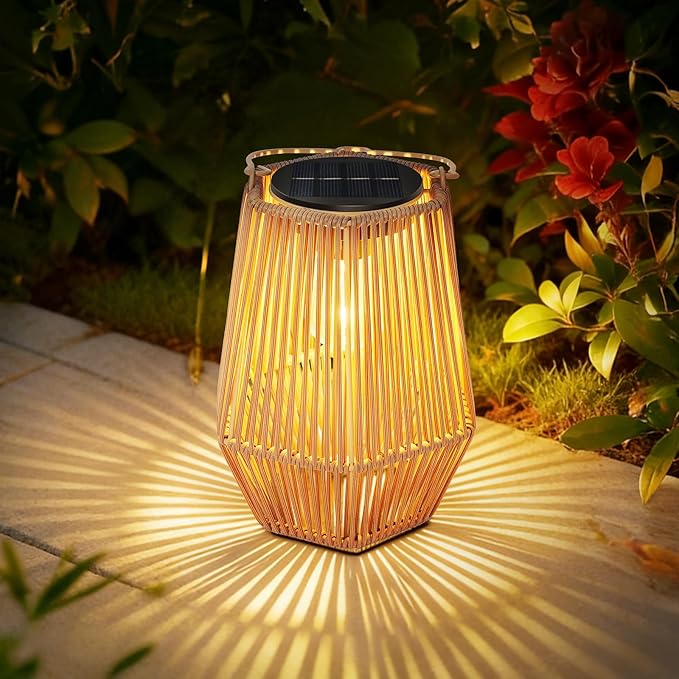 Solar Lanterns Outdoor Waterproof, Hanging Rattan Woven Solar Lights with Auto On/Off, Decorative Gifts for Mom Garden, Yard, Patio, Tree, Porch, Lawn, Pathway & Outside Tabletop Decor