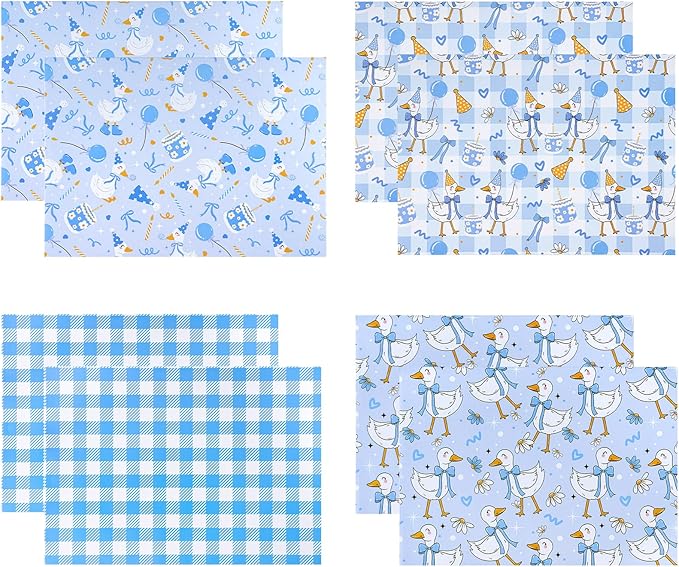WRAPAHOLIC Silly Gooses Birthday Wrapping Paper Sheet - 8 Sheets Blue Party Goose Wrapping Paper Folded Flat for Boys Birthday, Baby Shower - 19.7 Inch x 27.5 Inch Per Sheet