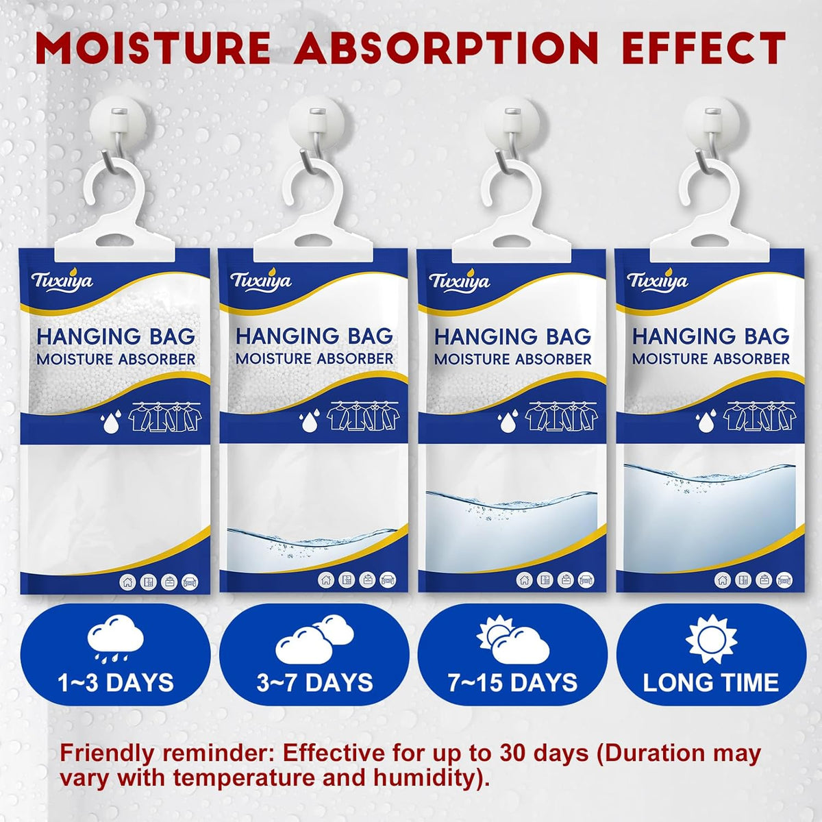 30 Pack Moisture Absorbers Packets,Hanging Closet Dehumidifier Bags,Humidity Packs, Desiccant,Moisture Absorbing Bags for Closet,Wardrobes,Bedrooms, Bathrooms(Net Wt. 230g/Pack)