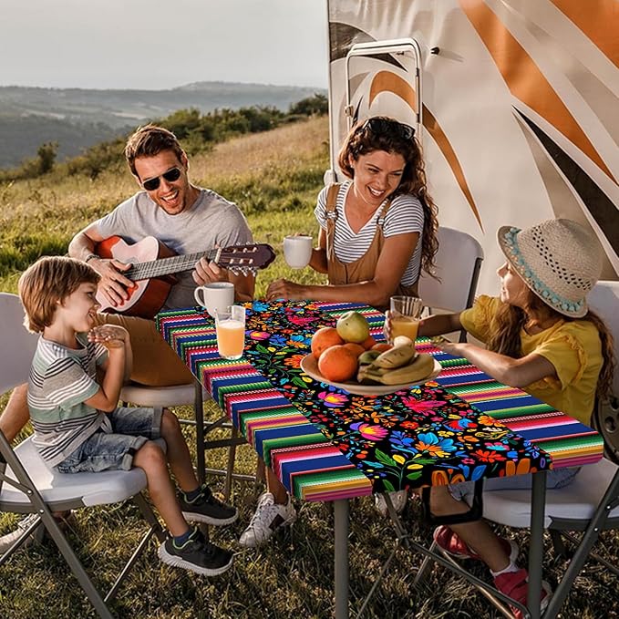 Mexico Picnic Table Cover with Bench Covers and Bag, Camping Essentials, Cinco De Mayo Fiesta Stripes Fitted Table Cover, 6ft Outdoor Tablecloth Waterproof Windproof with Elastic Edge 3 PCS 30x60 Inch