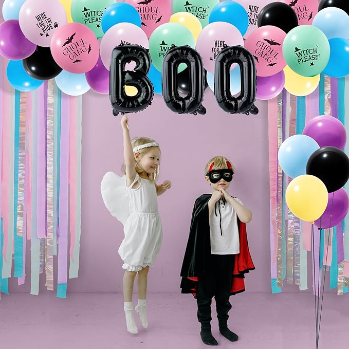 Cheerland Pastel Halloween Balloon Arch Ghost Birthday Decorations Boo Balloons Halloween Decorations Pastel Kids Cute Bat Birthday Backdrop Theme Spooky Party Decor