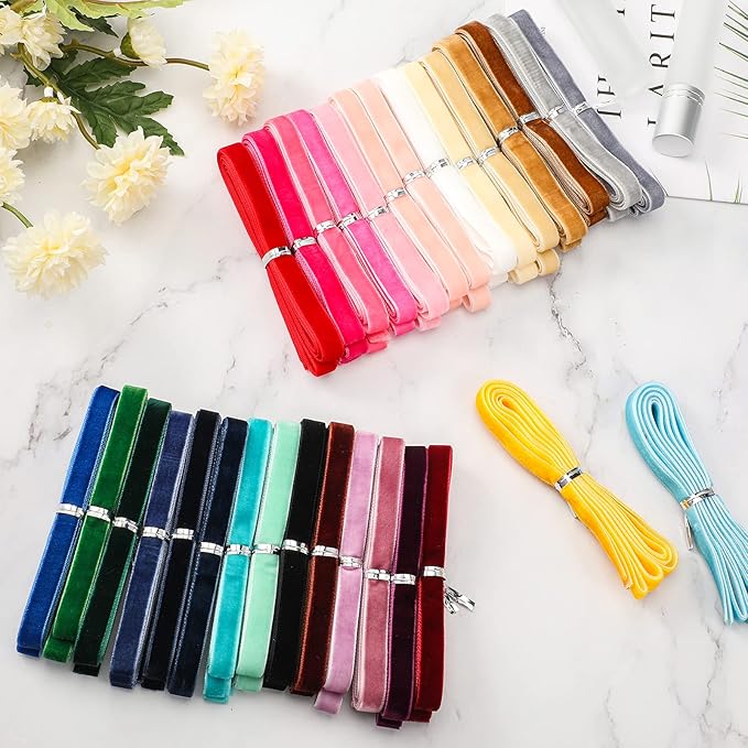 Syhood 60 Yards 3/8" Velvet Ribbon Assorted Colors Bulk for Gift Wrapping DIY Craft Hair Bow Tree Wreath Bows Door Garland Wedding Decor