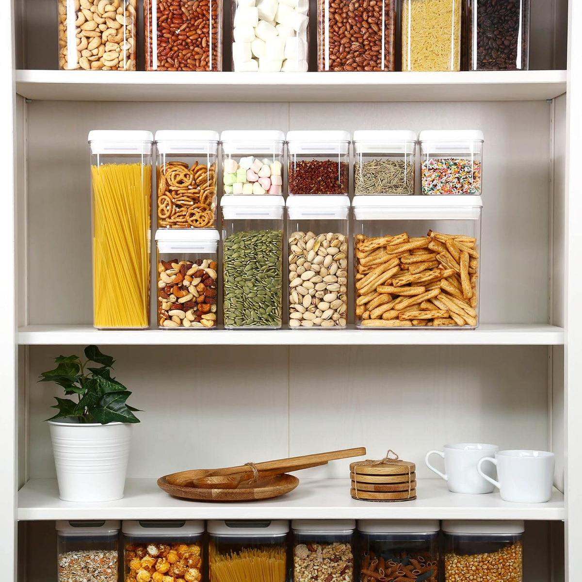 Felli Flip Tite Storage Container with Lid 4" Airtight Ring Seal Top, Stackable Acrylic Canister Jar Set for Kitchen Pantry Organizer