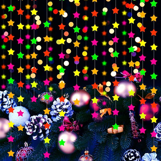 Deekin 10000 Pieces Neon Confetti 5 Colors Confetti Party Table Decor Fluorescent Neon Party Supplies Glow in The Dark Paper Tissue Paper for Birthday, Wedding Supplies(Star Style)