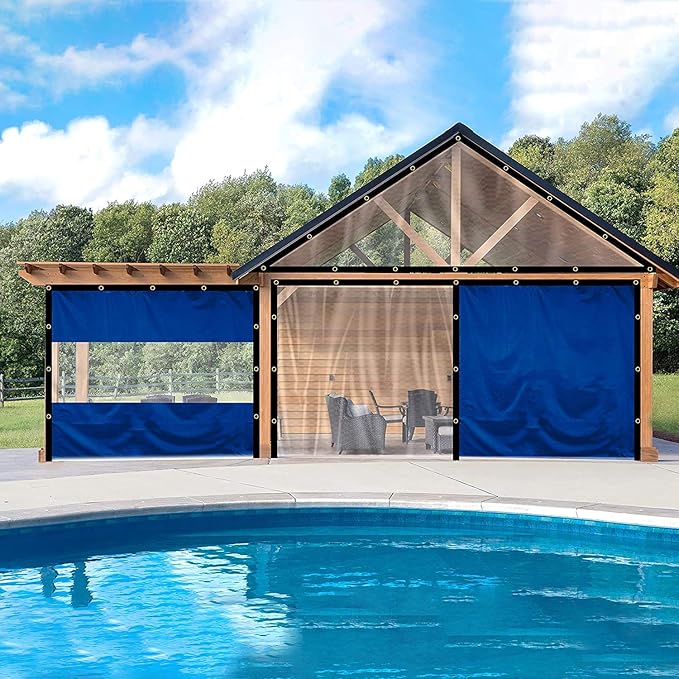 Covers & all Outdoor Clear Panel Curtain, 12 oz Vinyl Outdor Curtains for Patio, Waterproof & Weather Resistant Tarp with Brass Grommets for Pergola, Porch, Gazebos, Balcony (10’ H x 13’ W Feet, Gray)