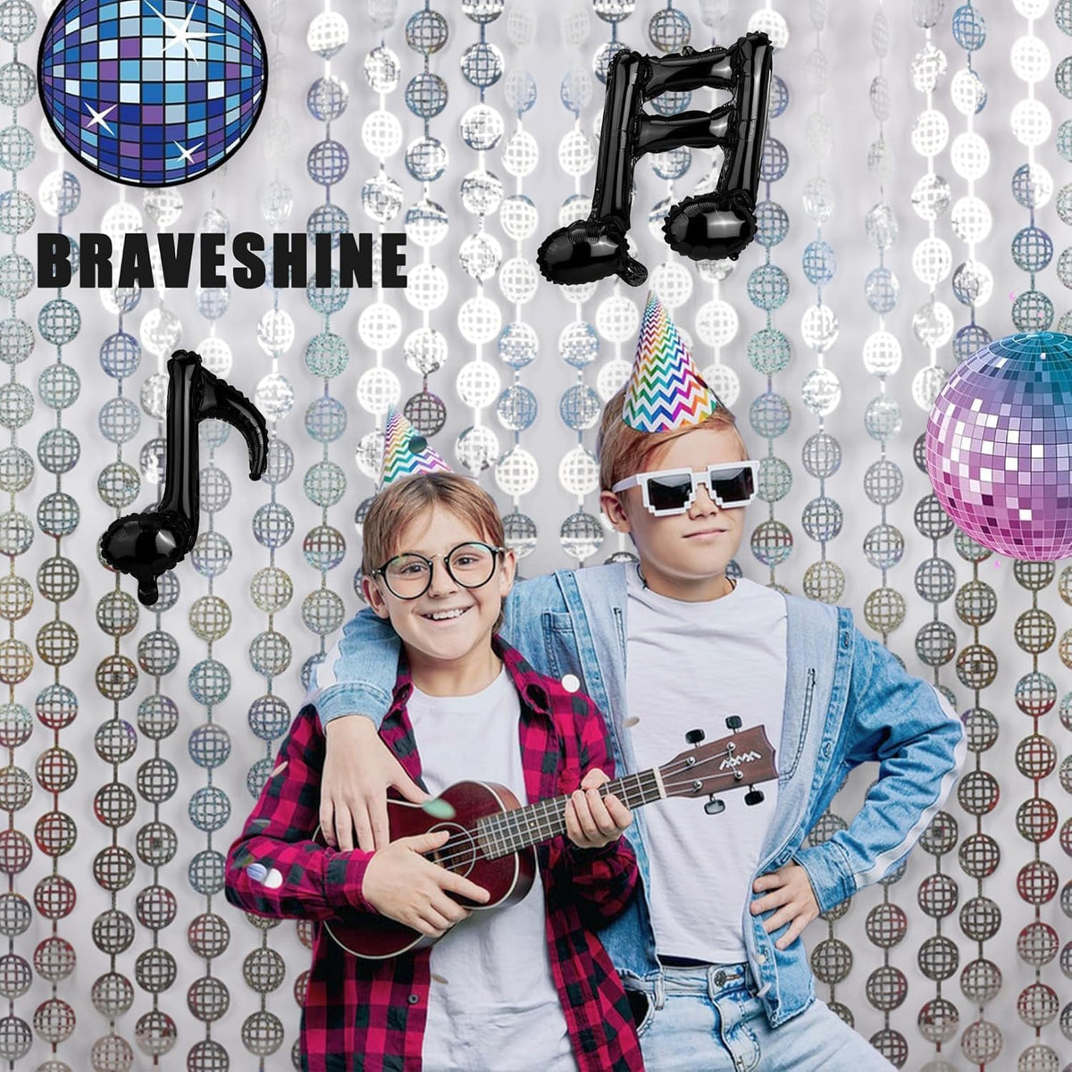 Braveshine Hanging Balls Party Streamers Backdrop - 2 Pack Silver Tinsel Foil Curtain Photo Fringe Backdrop for 70s 80s Party, Birthdays