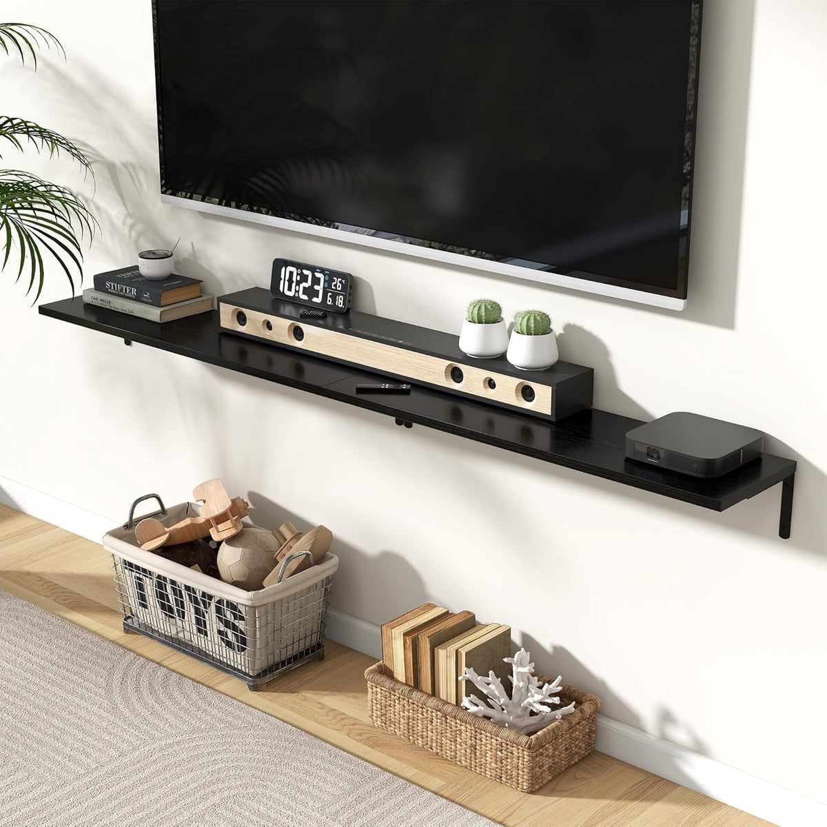 Fun Memories Deep Floating Shelves, 36W x 8D Floating Shelves Set of 2, Wall Mounted Shelf with Metal Brackets, Rustic Wood Wall Shelf for Bathroom