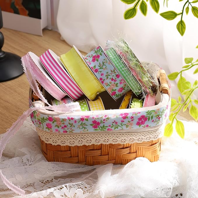 LaRibbons Spring Ribbon Set, Assorted Craft Ribbons 5 Yards Each, Multi-Width Decorative Ribbon for Gift Wrapping, DIY Bows, Easter Crafts, Floral Arrangements