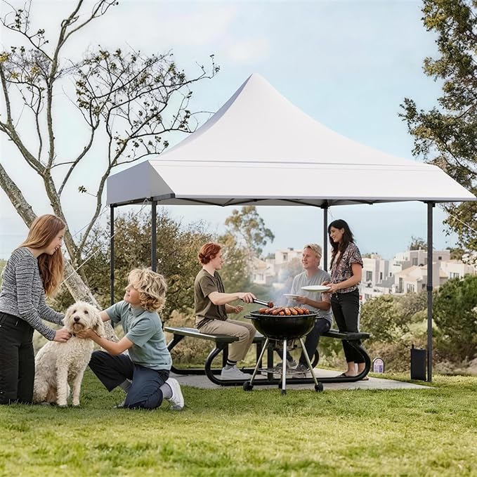 10x10 Pop Up Canopy Tent with Awning and Sidewalls, 550D Commercial Canopy, Waterproof Party Tent with Roller Bag, White