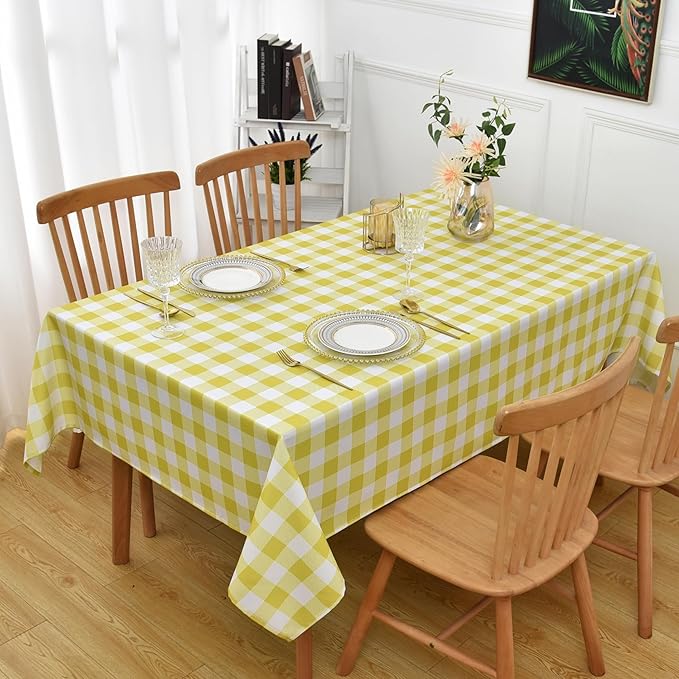 Waterproof Plaid Tablecloth Fabric - Oblong 52x70 Inch Classic Buffalo Tartan Table Cloth for Indoor/Outdoor Use - Washable Tabletop Cover for Dinner, BBQs, and Parties