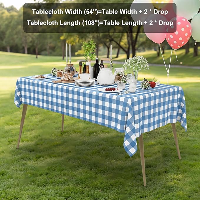 Smiry 10 Pack Aquamarine Gingham Disposable Tablecloths - 54" x 108" Heavy Duty Plastic Table Cloth, Waterproof Buffalo Plaid Table Covers for Picnic, Banquets, Parties