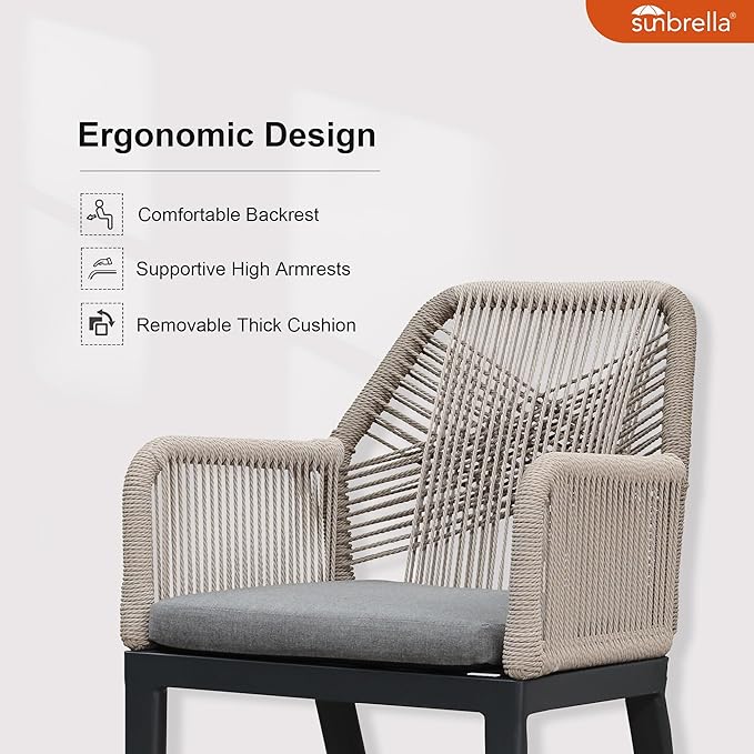 PURPLE LEAF 13 Pieces Patio Dining Set Aluminum Modern Rectangular Table and Rattan Arm Chairs with Cushions for Kitchen Porch Garden Outdoor Furniture Sets, Beige and Dark Grey