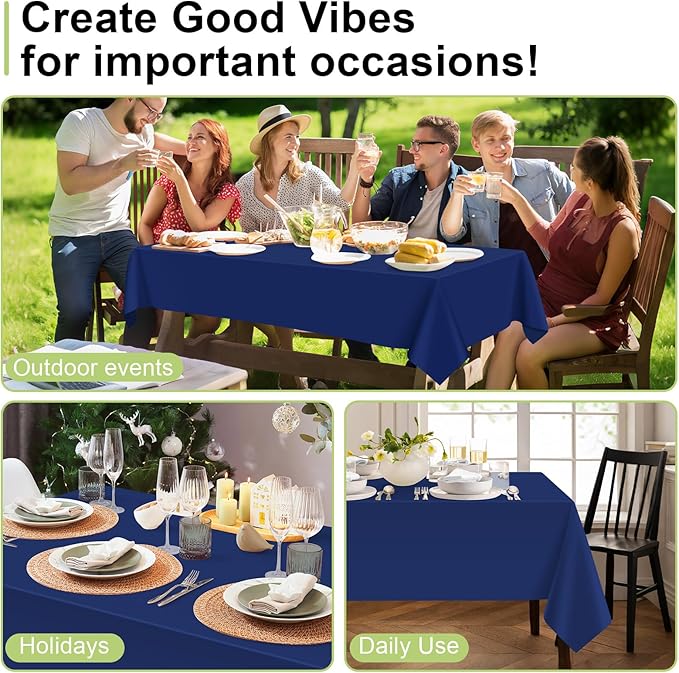 QIKSION Navy Blue Plastic Table Cloth Disposable 6 Pack, 54 x 108 Inch Tablecloths for Party, Graduation, Patriotic, Veterans Day Decorations, Dark Blue Rectangle Table Cover