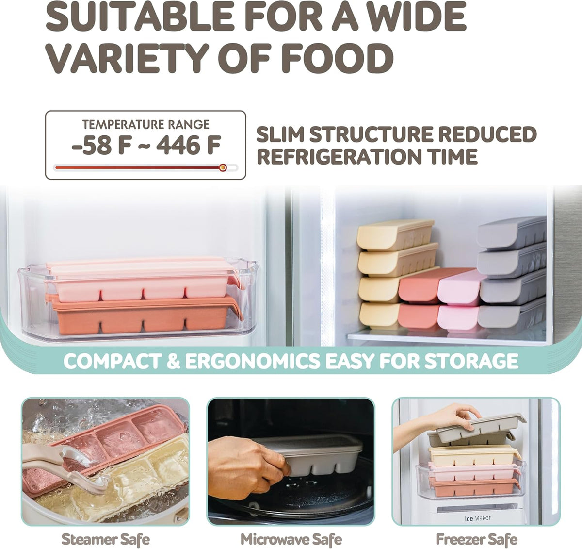 Silicone Freezer Trays with Lid,2ea 1oz 6 Section-Leak Proof Silicone Freezer molds for Homemade Baby Food Breastmilk, Purees, Vegetables, Fruit, Baby Food Jars Ice Tray with Lid BPA Free Beige