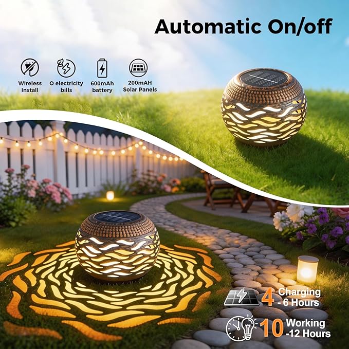 Solar Lanterns Outdoor Waterproof 4 Pack, Retro Metal Hollow Out Solar Lantern Lights with 3 Lighting Modes, Decorative Table Lanterns for Garden Yard Patio Porch, Gardening Gifts for Women Mom
