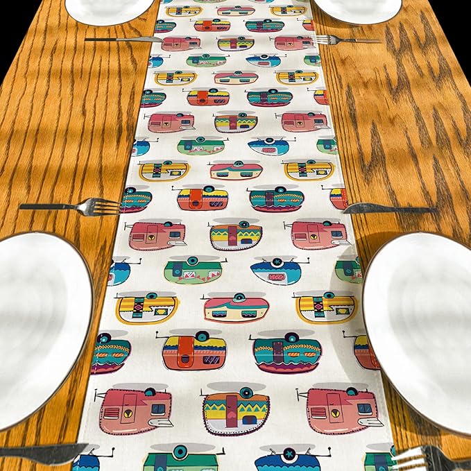 Camping Table Runner Picnic Table Cover Happy Camper Party Decor Camping Party Decorations for Spring Summer