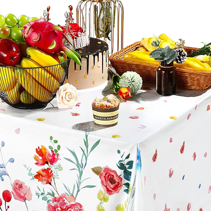 Breling 6 Pieces Wildflower Tablecloths Watercolor Floral Table Cover Wild Flower Plastic Tablecloth for Holiday Birthday Tea Party Weeding Baby Shower Decor, 54 x 108 Inch (Bright Style)