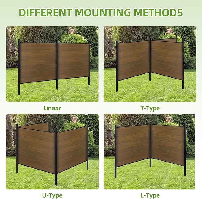 Mondaria Fence Privacy Screen with 8ft In-ground Posts, 6ft(H) x18ft(W) Wood Plastic Composite Fence Panels Weather-Resistant Outdoor Fence for Backyard/Garden (Brown, 4 Posts)