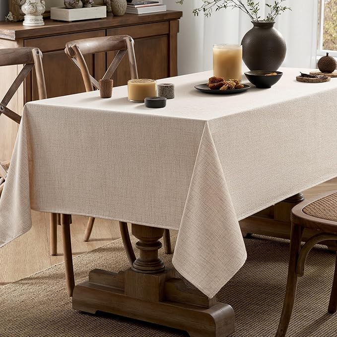 MIULEE Ivory Linen Polyester Tablecloth 52x70 Inch Spring Rectangle Table Cloth Waterproof,Stain Resistant & Wrinkle Resistant for Dining Party Wedding