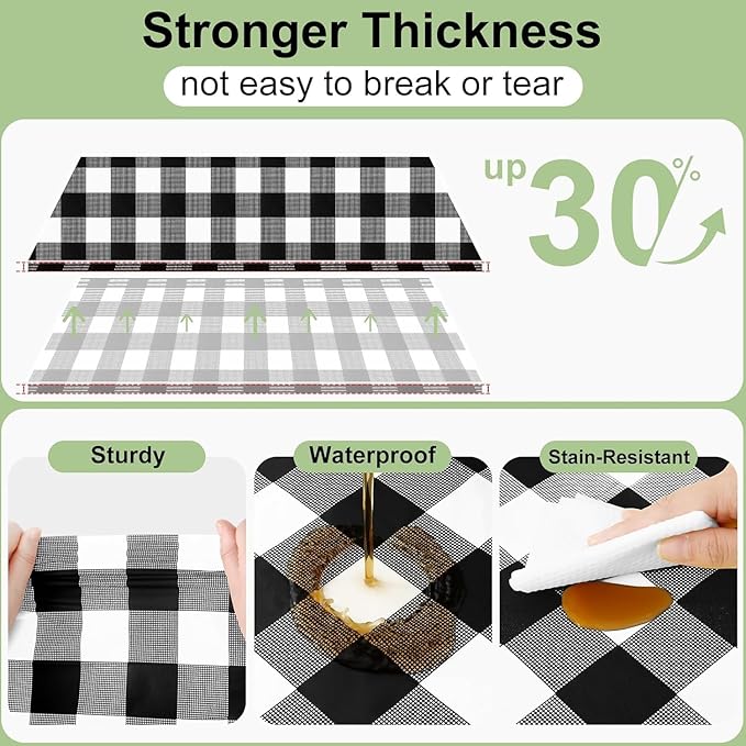 Smiry 5 Pack Black Gingham Disposable Tablecloths - 54" x 108" Heavy Duty Plastic Table Cloth, Waterproof Buffalo Plaid Table Covers for Picnic, Banquets, Outdoor Parties
