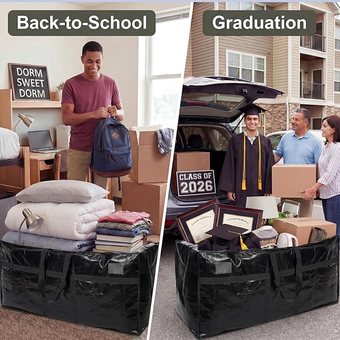Windyun 4 Pack 121 Gallon Extra Large Moving Bags XXL Heavy Duty Storage Bag with Strong Zipper Handle Jumbo Big Tote Box Foldable for College Dorm Travel Clothes Duffle Blanket Pillow(Black)